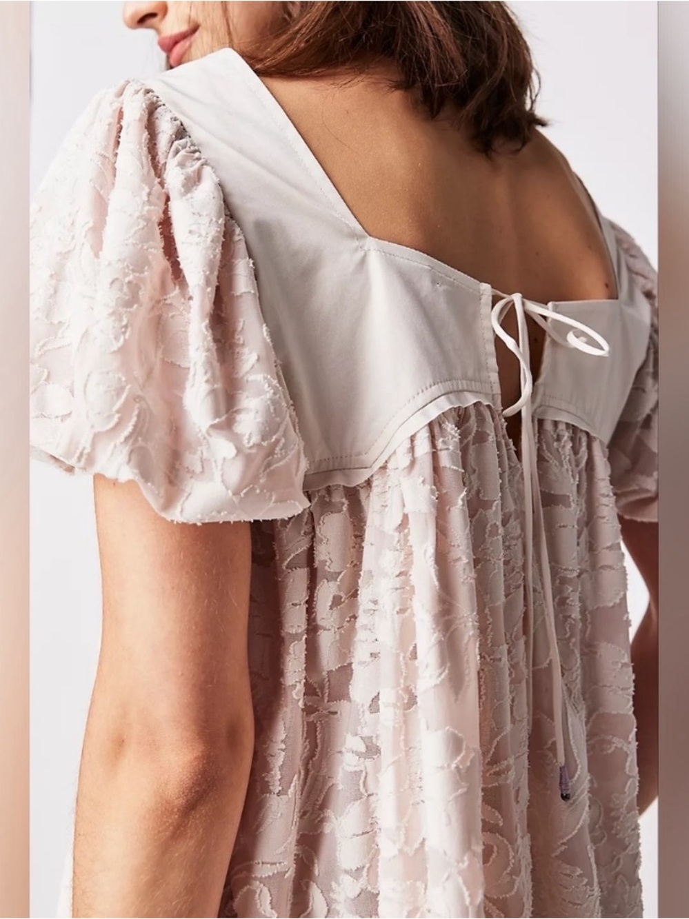 Free People Sunrise to Sunset Blouse L Champagne Puff Sleeve Babydoll Top - Picture 2 of 11
